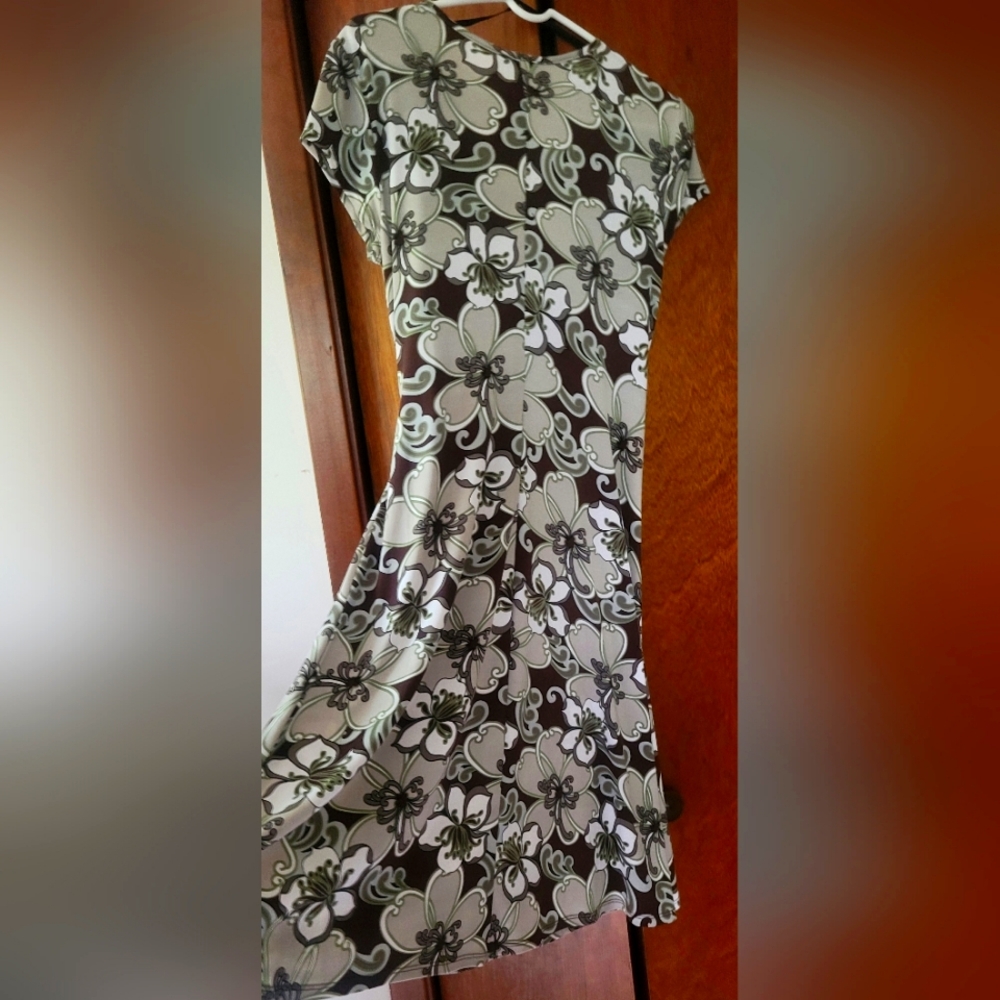 Floral Wrap Dress in Brown and Cream